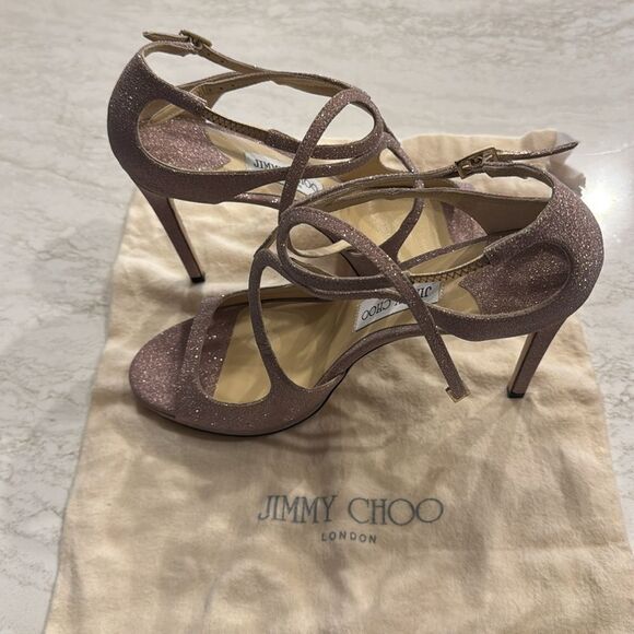 NEW Jimmy Choo Ballet Pink Shimmer Strappy High Heel Stiletto Sandals Size 40 EU - Picture 4 of 16